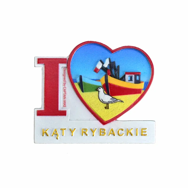 Magnes na lodówkę Pamiątka Serce I LOVE KĄTY RYBACKIE Captain Mike
