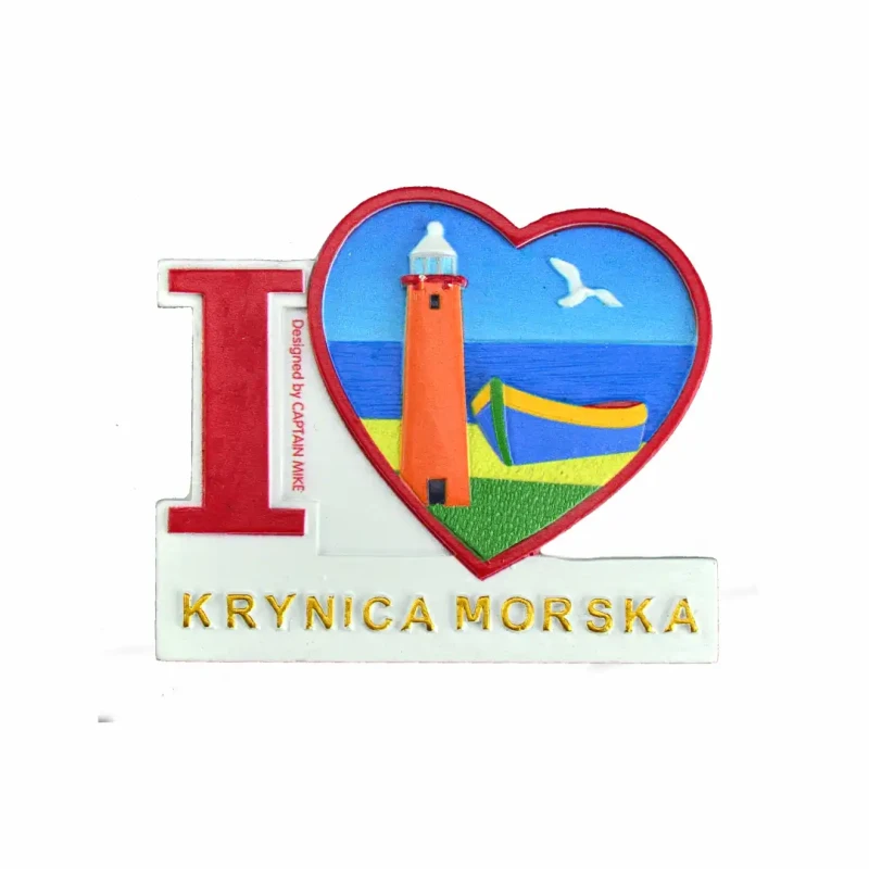 Magnes na lodówkę Pamiątka Serce I LOVE KRYNICA MORSKA Captain Mike