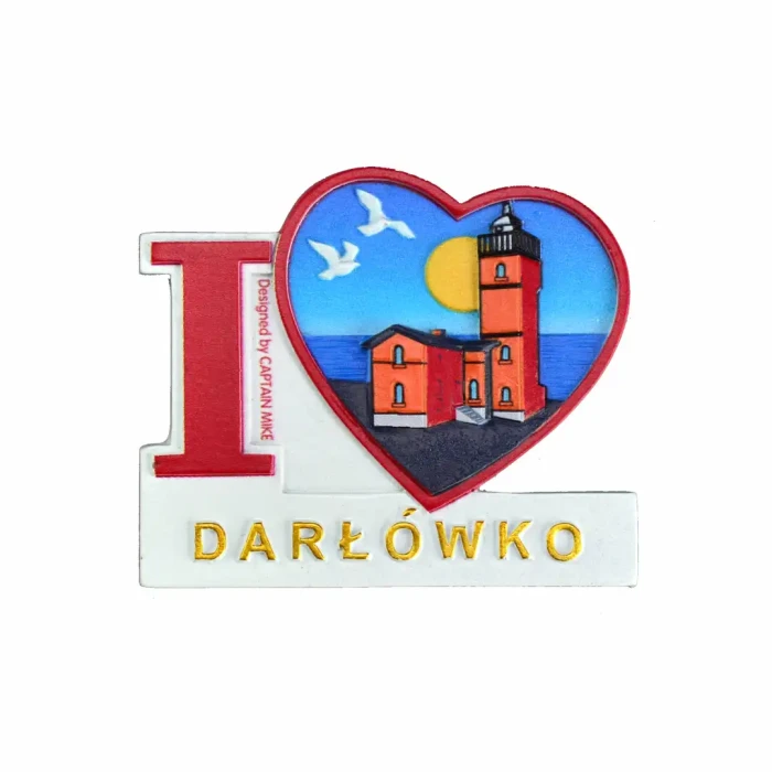 Magnes na lodówkę Pamiątka Serce I LOVE DARŁÓWKO  Captain Mike