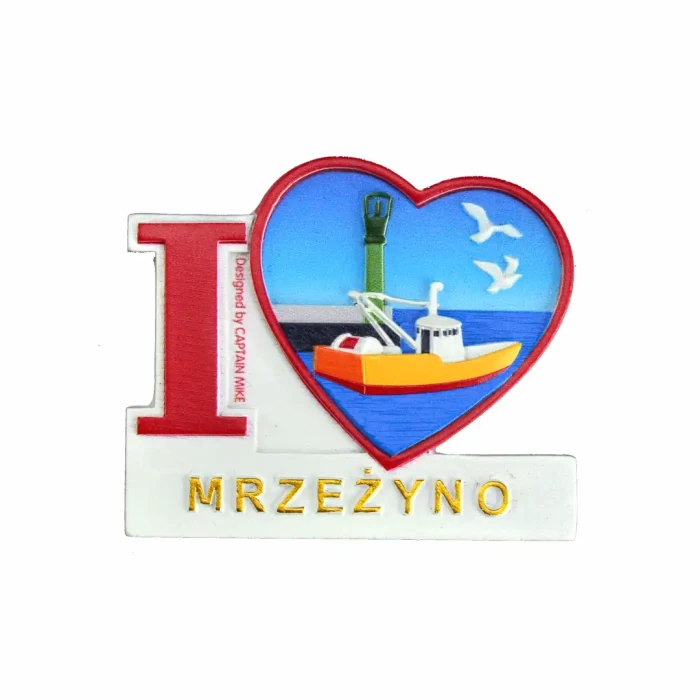 Magnes na lodówkę Pamiątka Serce I LOVE MRZEŻYNO  Captain Mike