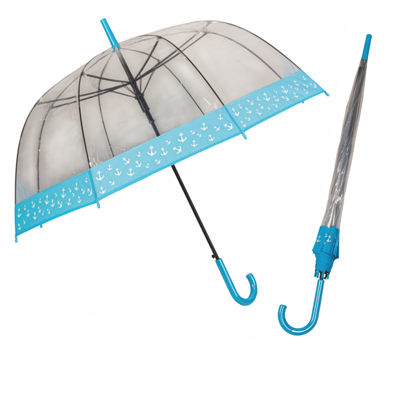 Parasol długi półautomat 25" transparentny z motywem kotwicy