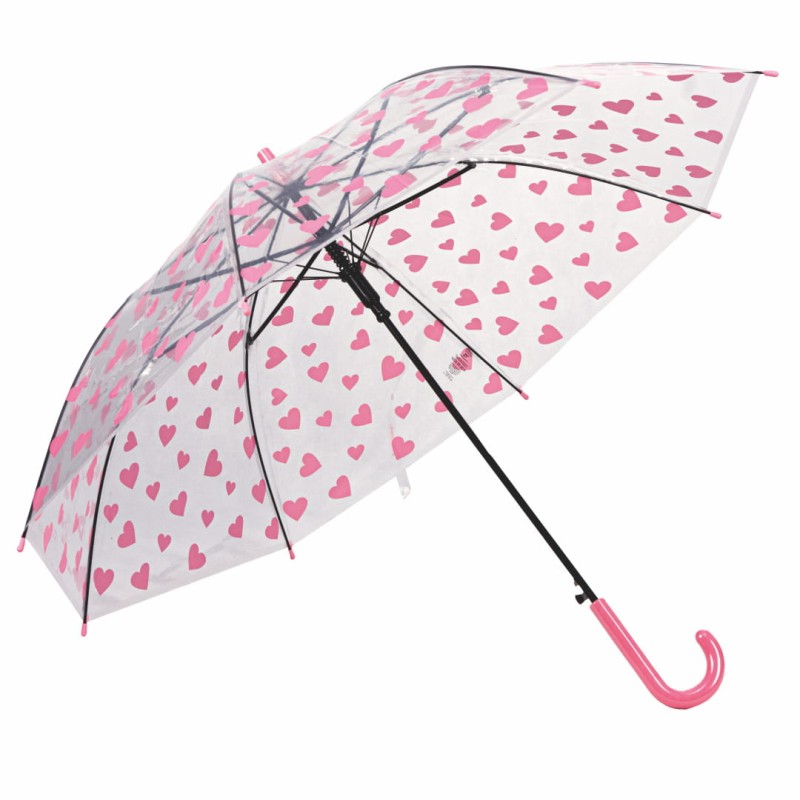 Parasol transparentny półautomat w różowe serca Captain Mike
