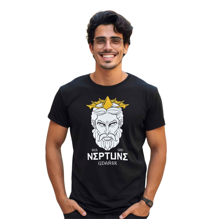 Koszulka męska bawełna turecka czarna z nadrukiem NEPTUNE GDAŃSK, DANZIG T-shirt Captain Mike