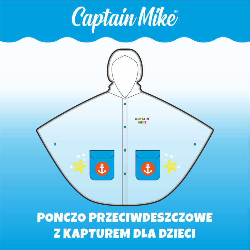 Ponczo przeciwdeszczowe dla dzieci z motywem morskim