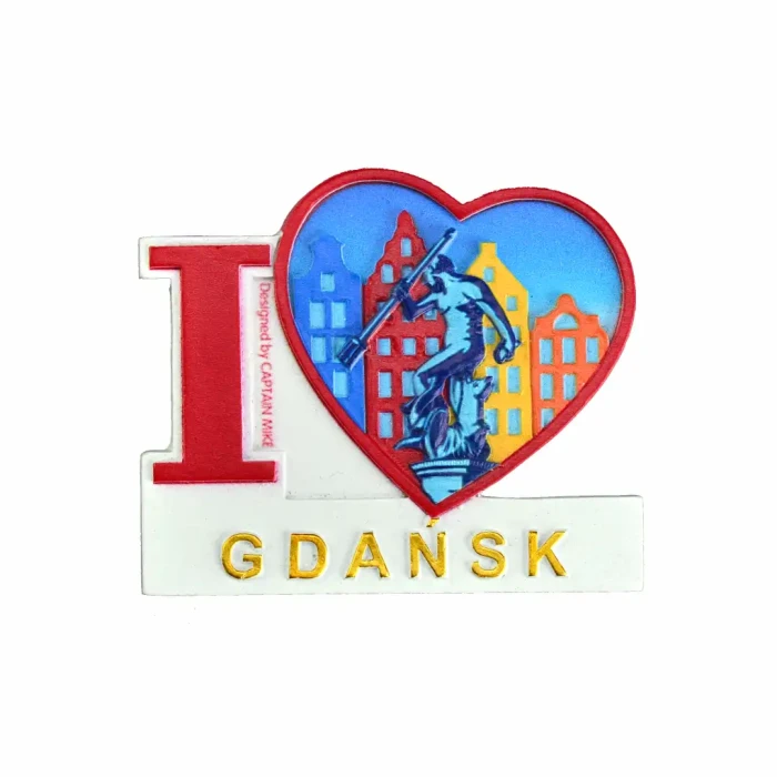 Magnes na lodówkę Pamiątka Serce I LOVE GDAŃSK Captain Mike
