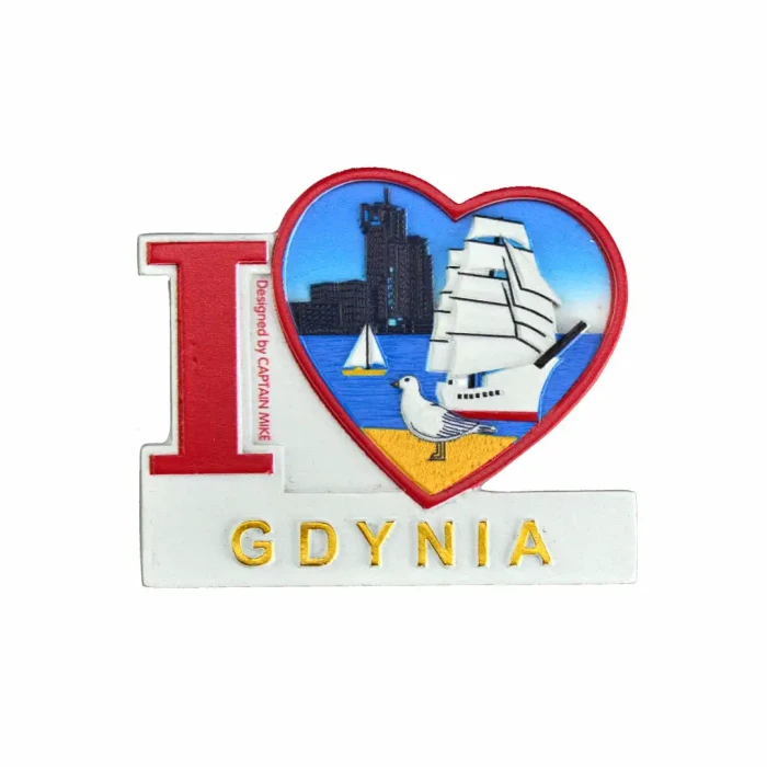 Magnes na lodówkę Pamiątka Serce I LOVE GDYNIA Captain Mike
