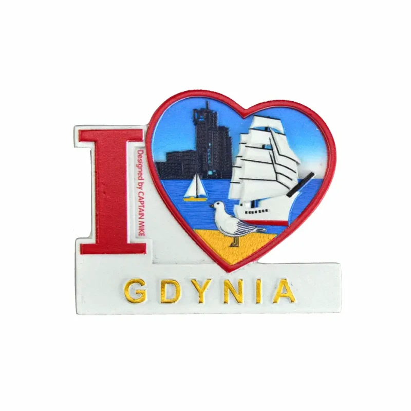 Magnes na lodówkę Pamiątka Serce I LOVE GDYNIA Captain Mike