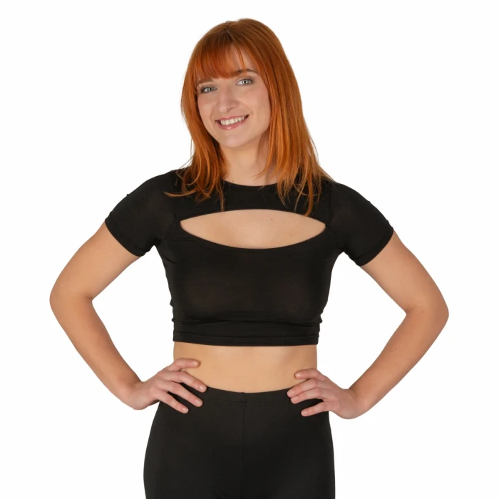 Top damski z wycięciem na dekolcie krótki rękaw czarny Captain Mike