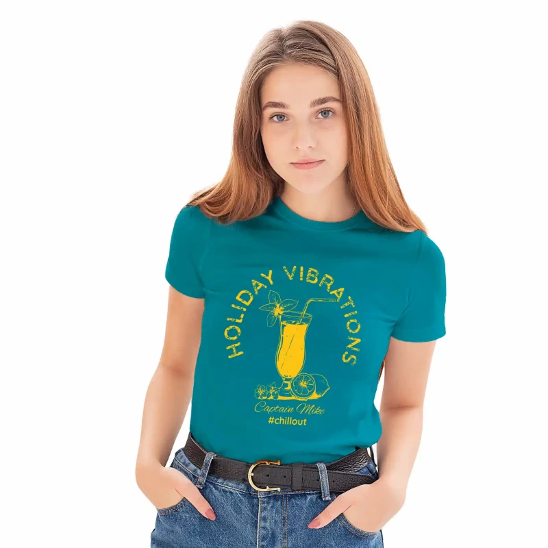 T-SHIRT damski koszulka z nadrukiem turkusowa TURECKA BAWEŁNA Captain Mike