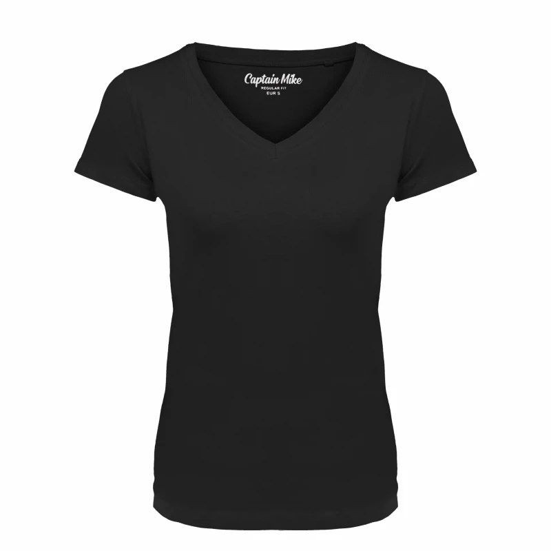 T-SHIRT damski koszulka czarna Captain Mike TURECKA BAWEŁNA V-neck