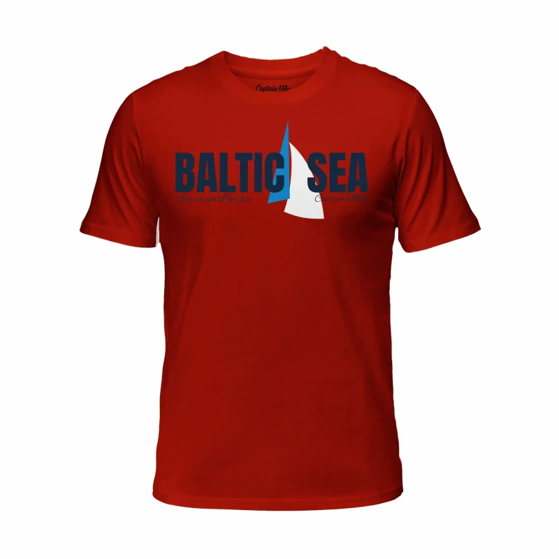 Koszulka męska czerwona BAWEŁNA TURECKA T-shirt BALTIC SEA Captain Mike