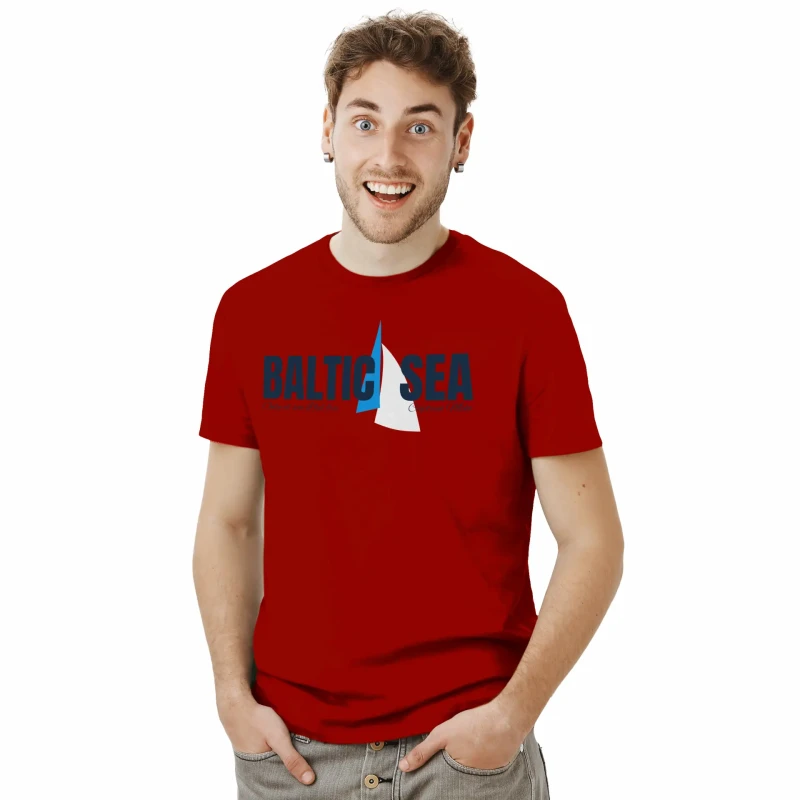 Koszulka męska czerwona BAWEŁNA TURECKA T-shirt BALTIC SEA Captain Mike