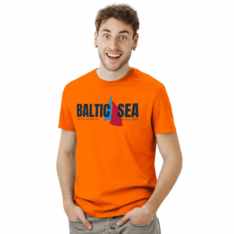 Koszulka męska pomarańczowa BAWEŁNA TURECKA T-shirt BALTIC SEA Captain Mike