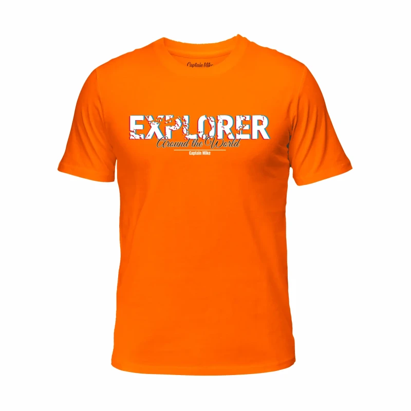 Koszulka męska pomarańczowa BAWEŁNA TURECKA z nadrukiem, T-shirt Captain Mike