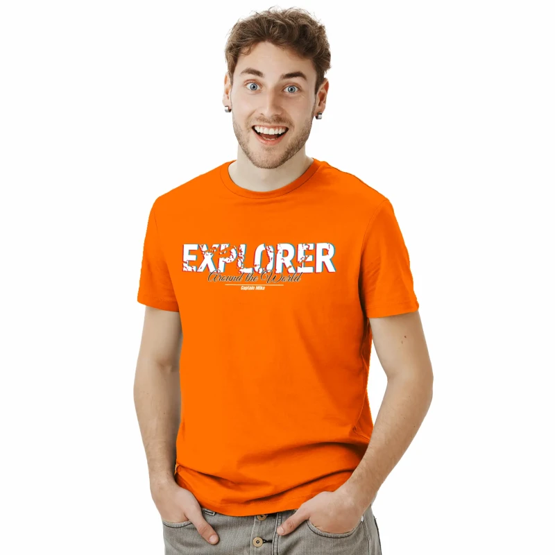 Koszulka męska pomarańczowa BAWEŁNA TURECKA z nadrukiem, T-shirt Captain Mike