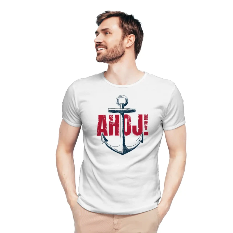 Koszulka męska biała BAWEŁNA TURECKA z nadrukiem, T-shirt Captain Mike