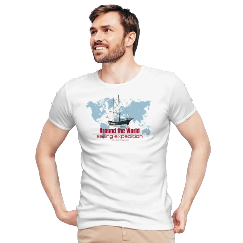 Koszulka męska biała BAWEŁNA TURECKA T-shirt SAILING Captain Mike