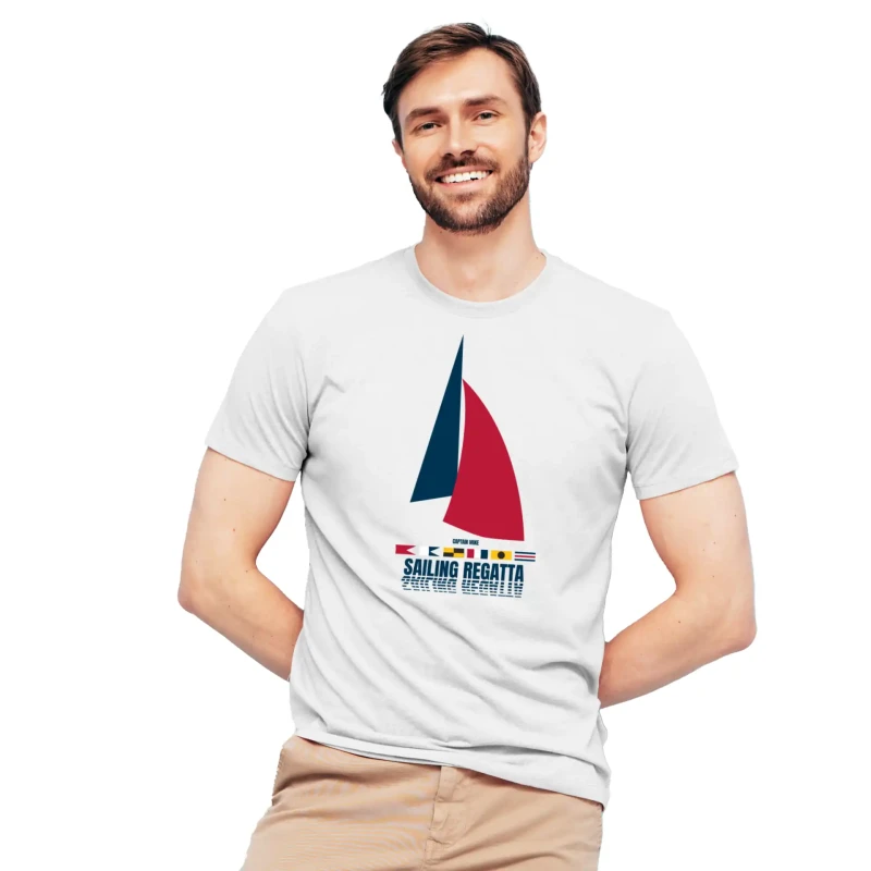 Koszulka męska BAWEŁNA TURECKA biała T-shirt SAILING REGATTA Captain Mike