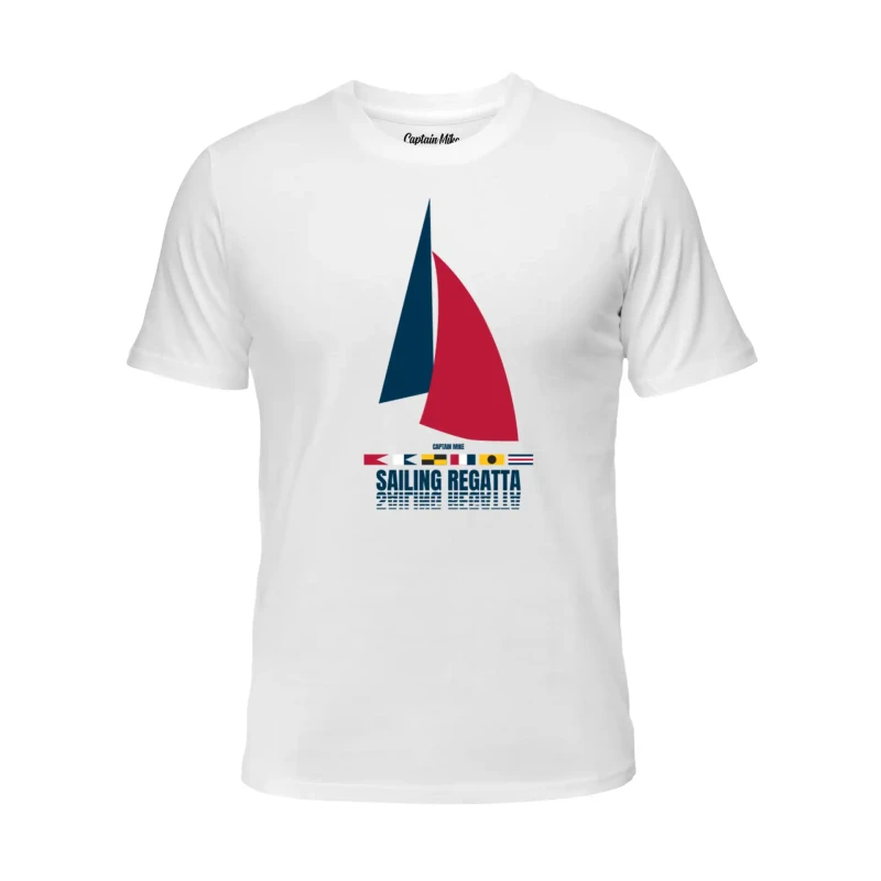 Koszulka męska BAWEŁNA TURECKA biała T-shirt SAILING REGATTA Captain Mike