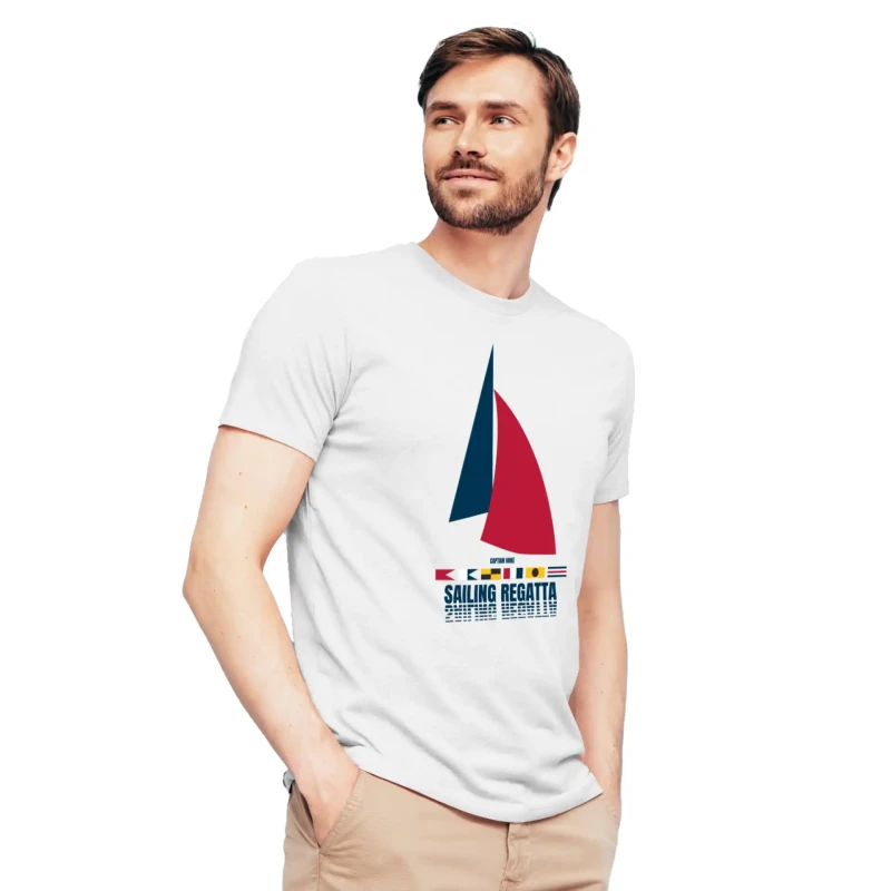 Koszulka męska BAWEŁNA TURECKA biała T-shirt SAILING REGATTA Captain Mike