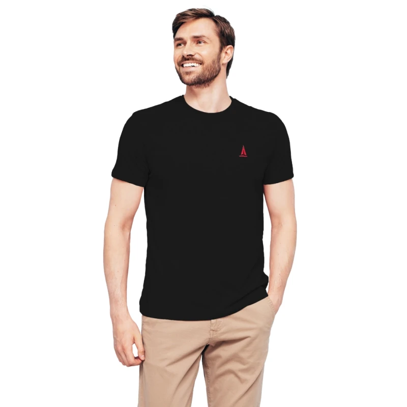 Koszulka męska czarna Z HAFTEM BAWEŁNA TURECKA, T-shirt Captain Mike