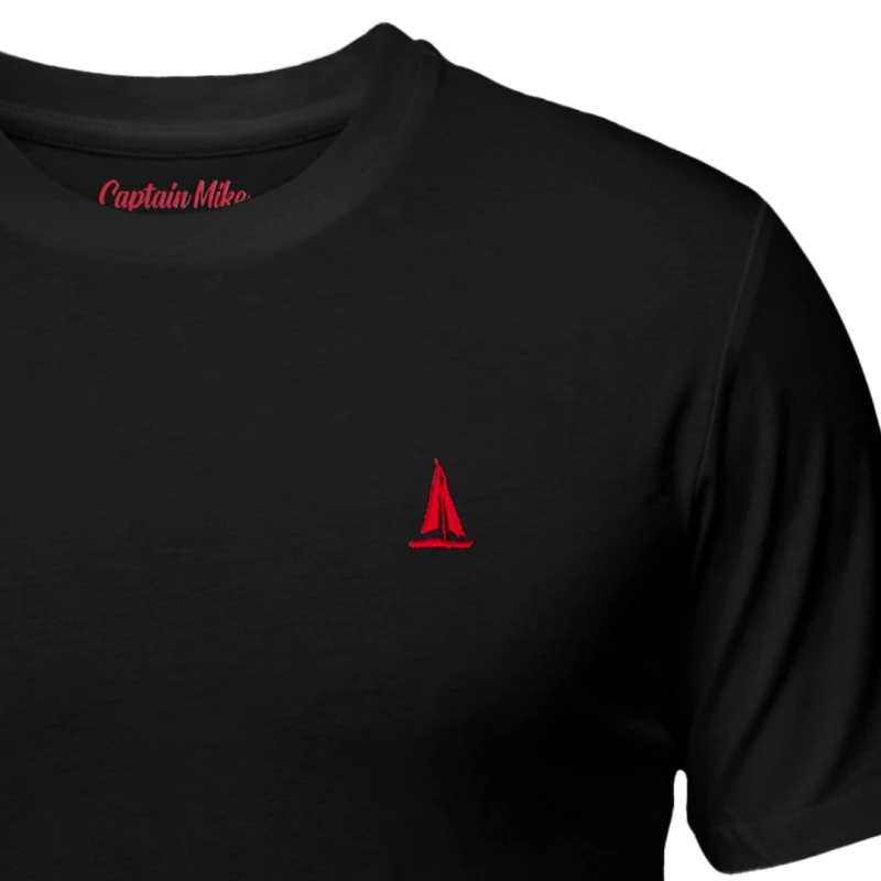 Koszulka męska czarna Z HAFTEM BAWEŁNA TURECKA, T-shirt Captain Mike