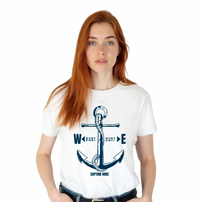 T-SHIRT damski Z KOTWICĄ koszulka TURECKA BAWEŁNA Captain Mike 