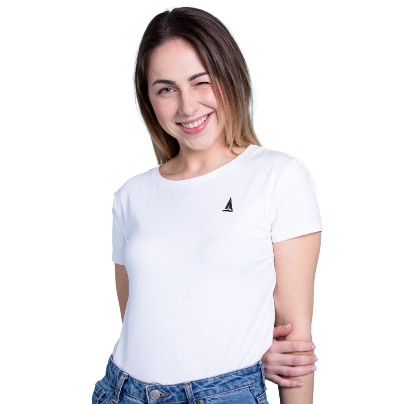 T-SHIRT damski koszulka biała Z HAFTEM BAWEŁNA TURECKA Captain Mike
