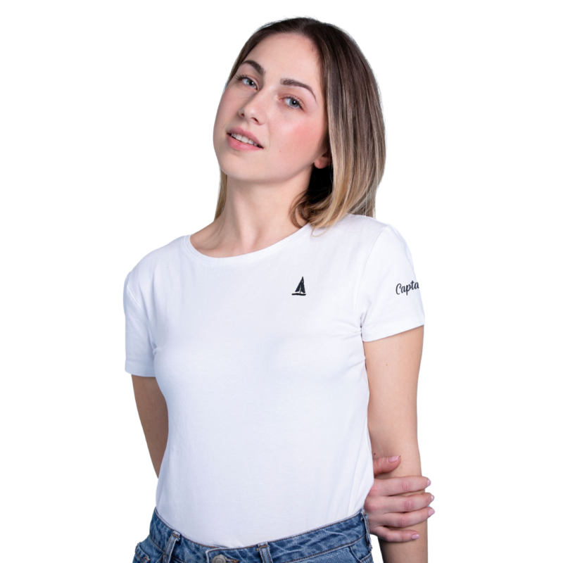 T-SHIRT damski koszulka biała z haftem Captain Mike Bawełniana