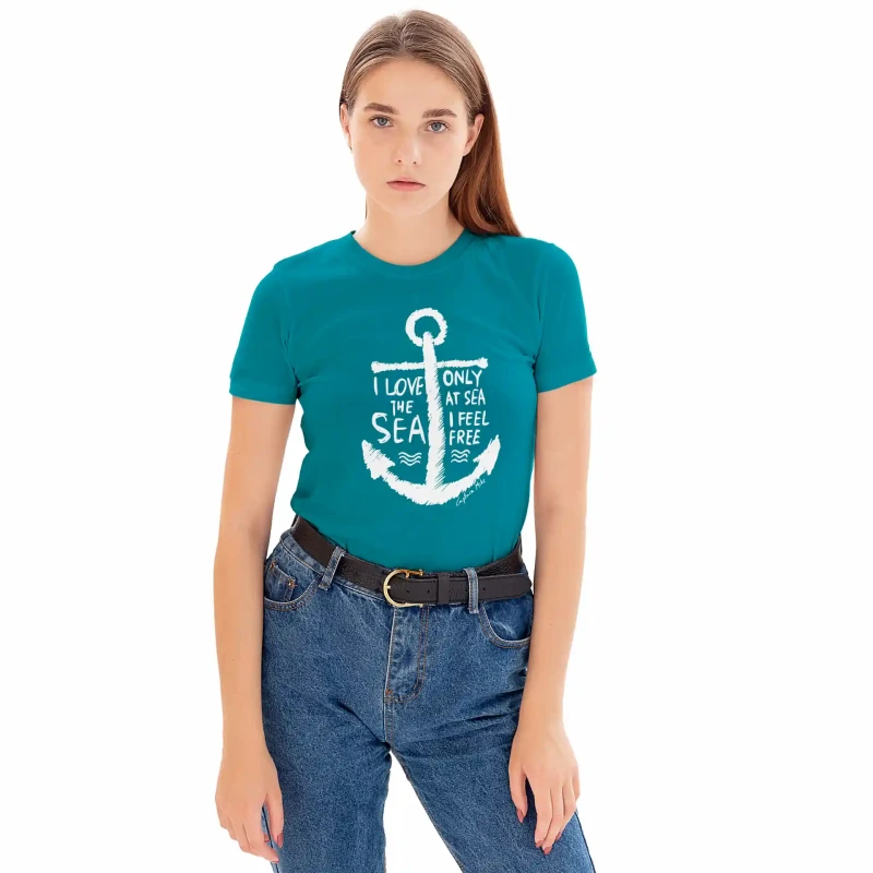 T-SHIRT damski koszulka turkusowa TURECKA BAWEŁNA