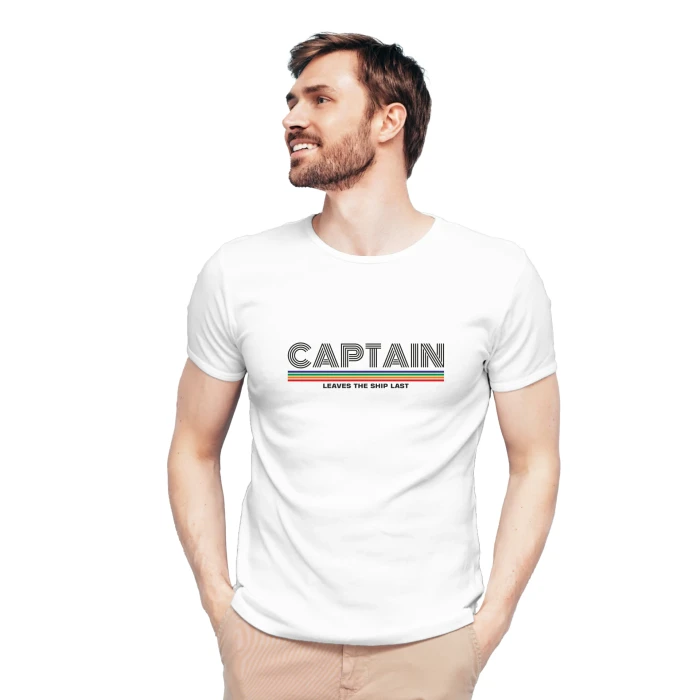 Koszulka męska BAWEŁNA TURECKA biała z nadrukiem, T-shirt Captain Mike 