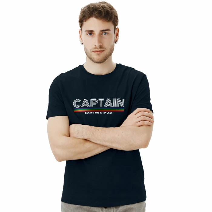 Koszulka męska BAWEŁNA TURECKA granatowa z nadrukiem, T-shirt Captain Mike 
