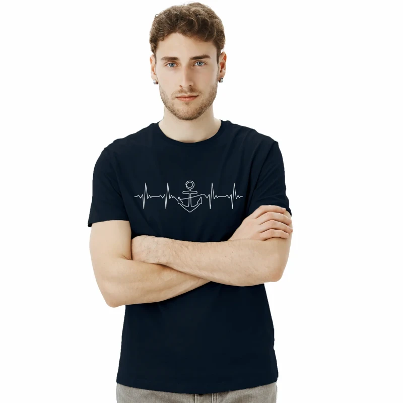 Koszulka męska BAWEŁNA TURECKA granatowa z nadrukiem, T-shirt