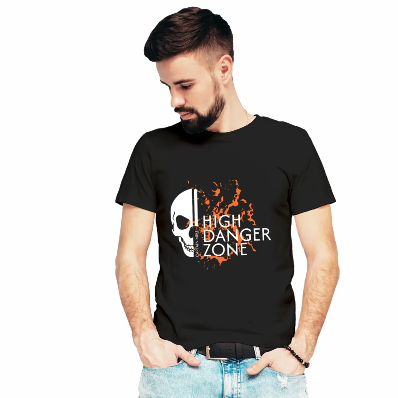Koszulka męska BAWEŁNA TURECKA czarna z nadrukiem, T-shirt