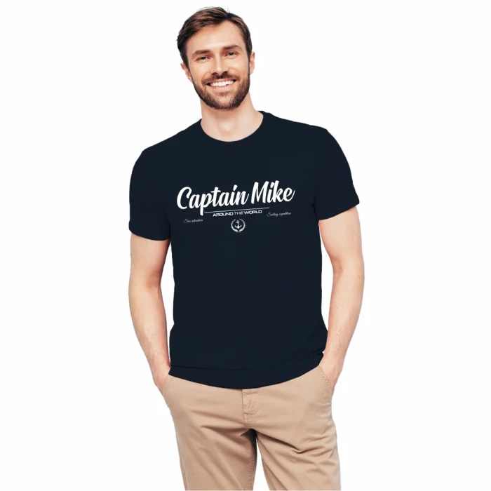 Koszulka męska BAWEŁNA TURECKA granatowa T-shirt z nadrukiem Captain Mike