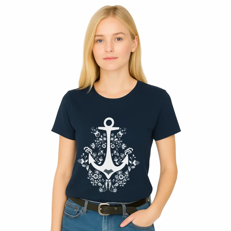 T-SHIRT damski KOTWICA koszulka granatowa TURECKA BAWEŁNA Captain Mike