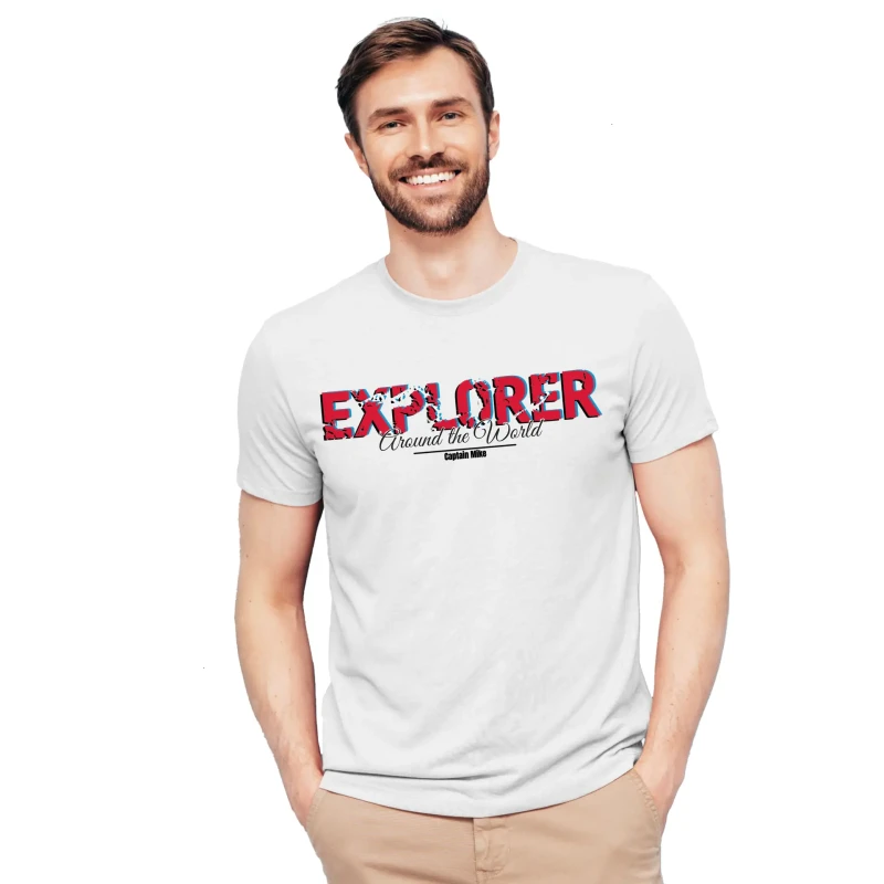 Koszulka męska BAWEŁNA TURECKA biała z nadrukiem, T-shirt Captain Mike
