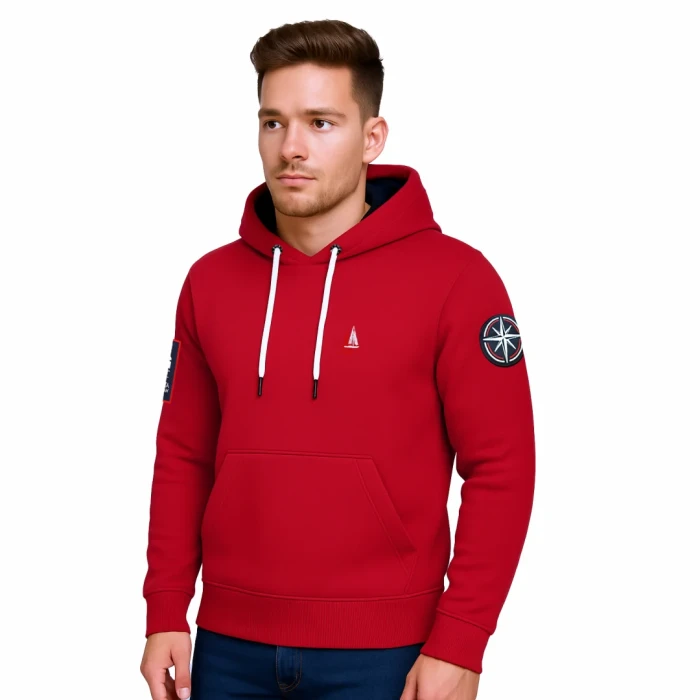 Bluza męska kangurka z kapturem czerwona Captain Mike SAILING