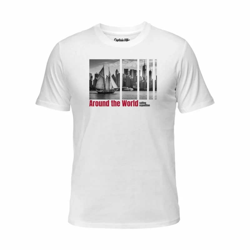 Koszulka męska BAWEŁNA TURECKA biała z nadrukiem, T-shirt Captain Mike