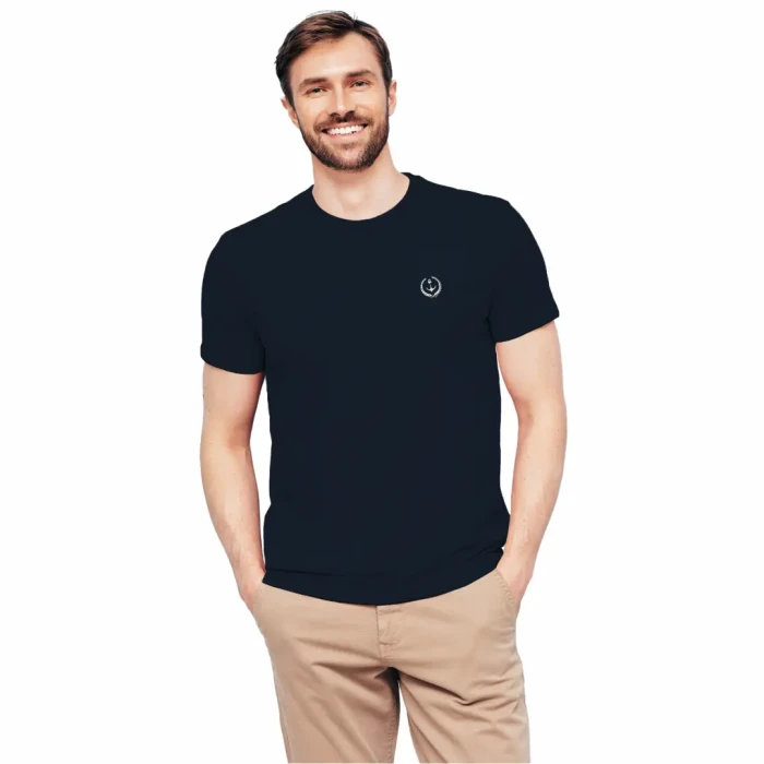 Koszulka męska Z HAFTEM BAWEŁNA TURECKA granatowa, T-shirt Captain Mike