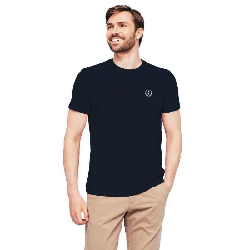 Koszulka męska Z HAFTEM BAWEŁNA TURECKA granatowa, T-shirt Captain Mike