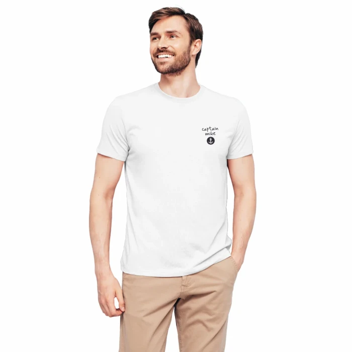 Koszulka męska Z HAFTEM BAWEŁNA TURECKA biała, T-shirt Captain Mike