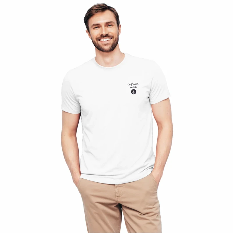 Koszulka męska Z HAFTEM BAWEŁNA TURECKA biała, T-shirt Captain Mike