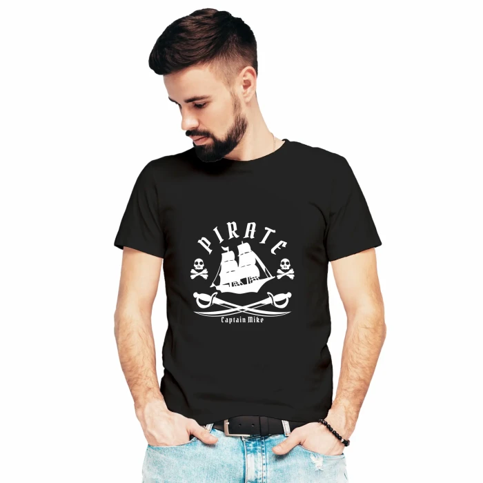 Koszulka męska BAWEŁNA TURECKA czarna z nadrukiem, T-shirt Captain Mike 