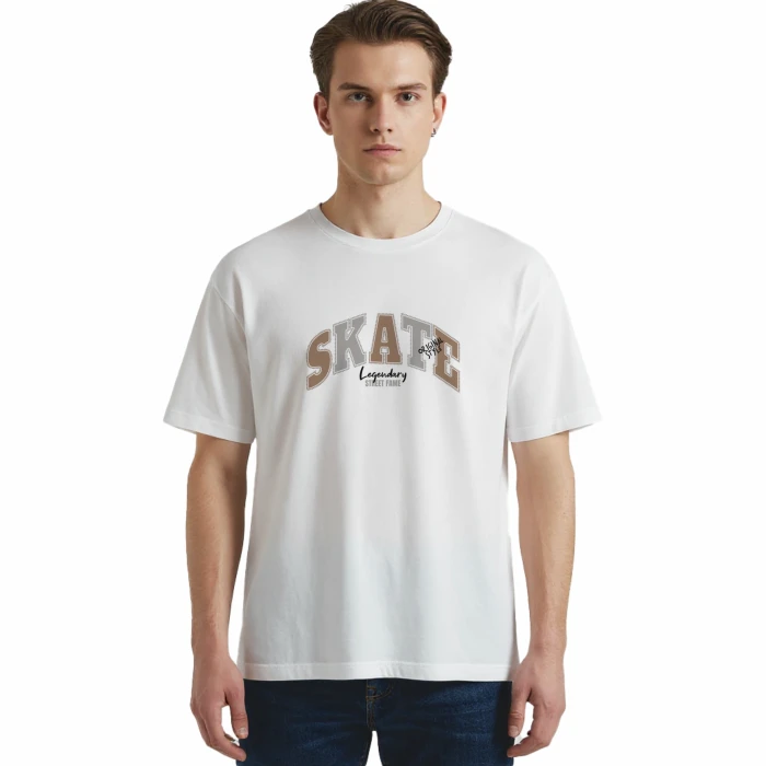 Męska koszulka T-shirt oversize z nadrukiem BAWEŁNA TUR0ECKA biała 