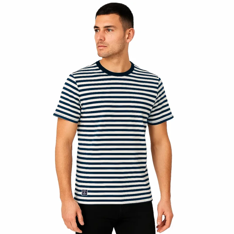 Koszulka bawełniana męska w paski T-shirt Captain Mike