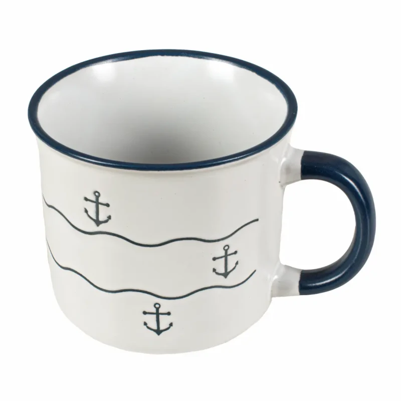 Kubek kamionkowy ceramiczny biały z motywem kotwic Captain Mike 400 ml