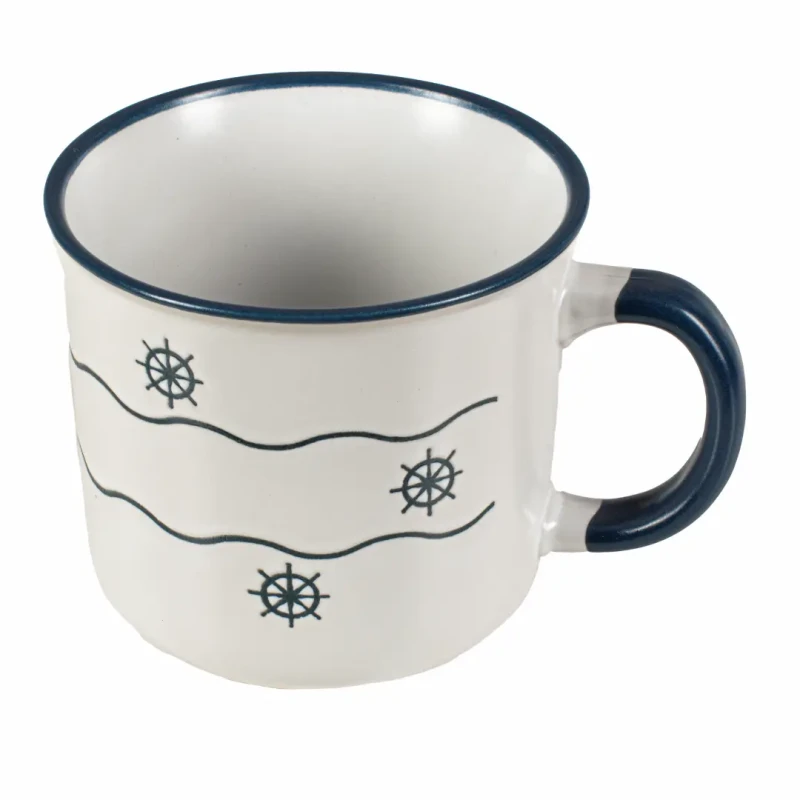 Kubek kamionkowy ceramiczny biały z motywem koła sterowego Captain Mike 400 ml