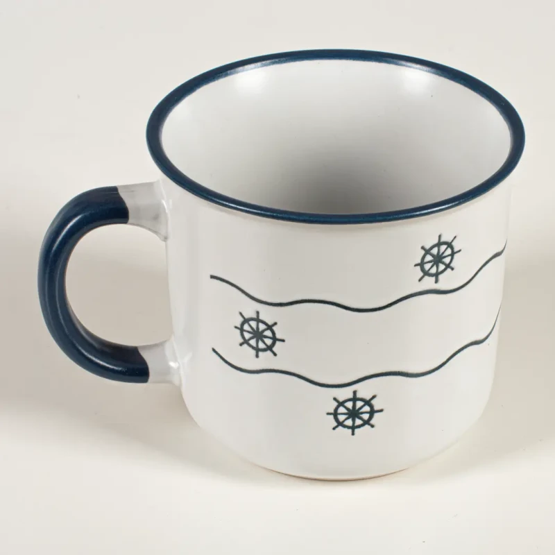 Kubek kamionkowy ceramiczny biały z motywem koła sterowego Captain Mike 400 ml