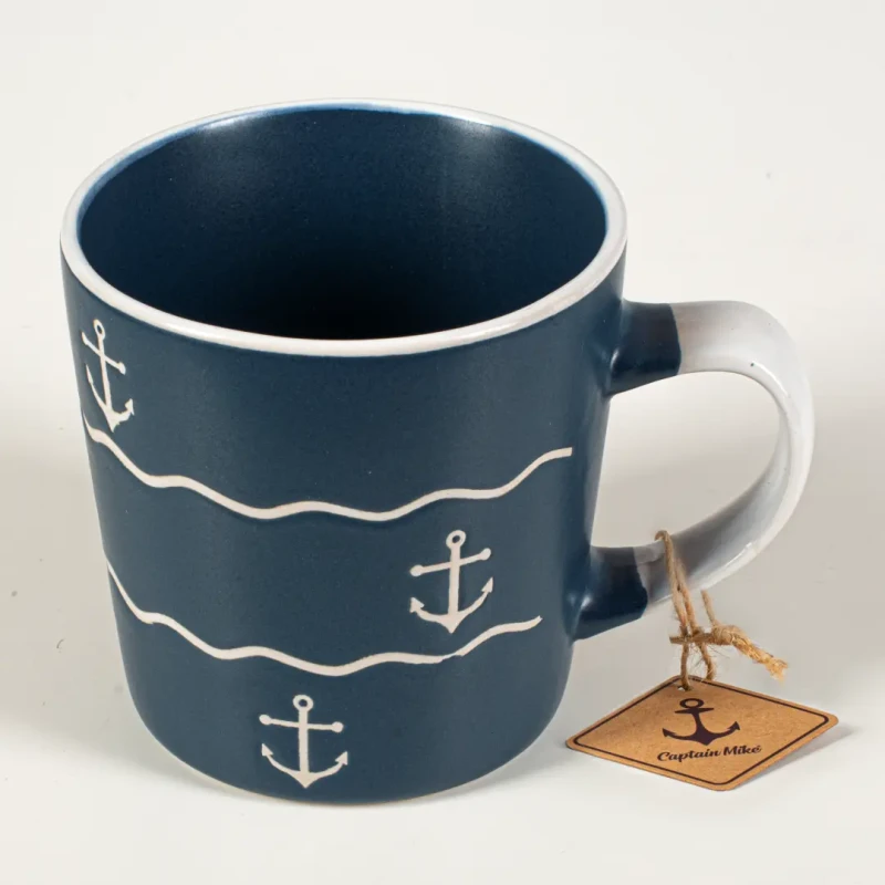 Kubek kamionkowy ceramiczny granatowy z motywem kotwicy Captain Mike 350 ml